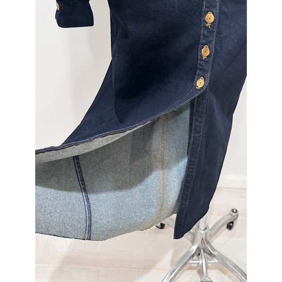 Zara Women's Dark Blue Gold Button Up Long Sleeve Maxi Denim Dress Size M - Picture 6 of 7